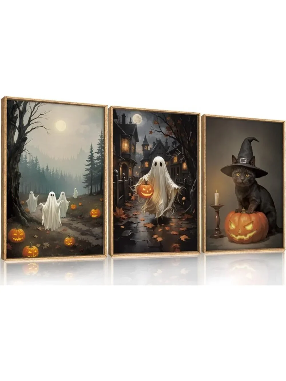 Spooky Halloween Ghost Pumpkin Canvas Wall Art Set - 16